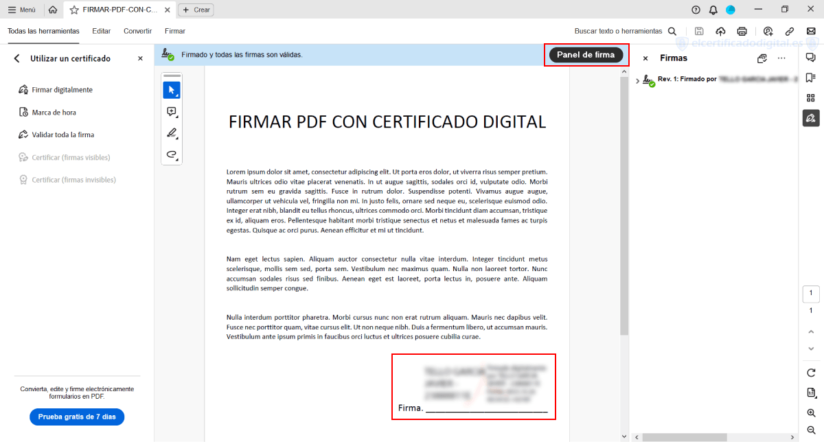 Documento PDF firmado con Certificado Digital