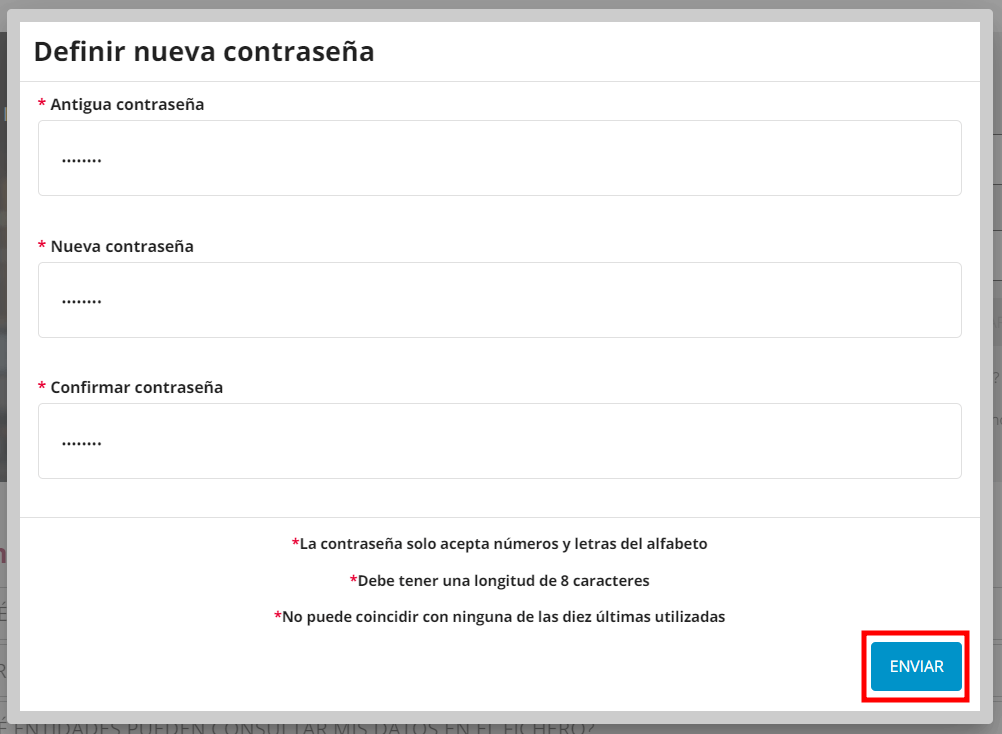 Establecer contraseña para consulta a ASNEF con DNI