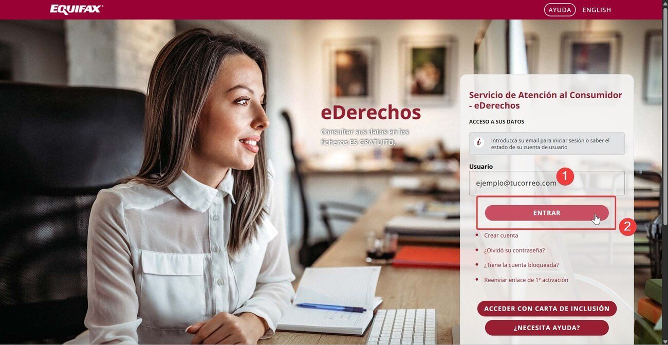 Registro para consulta de ASNEF Equifax con DNI
